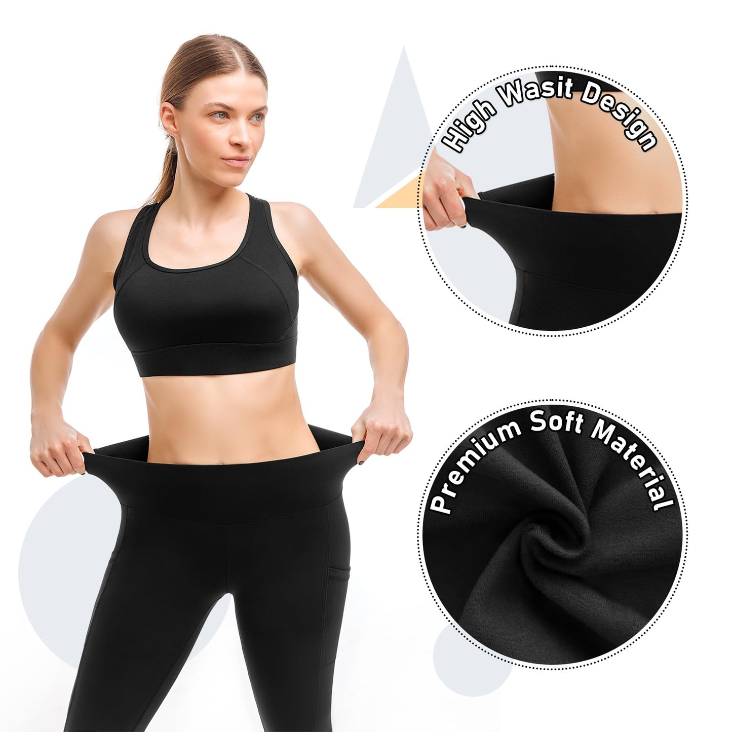 Leafigure 2 Pack Leggings with Pockets for Women, High Waisted Soft Leggings for Yoga Gym Black XXL