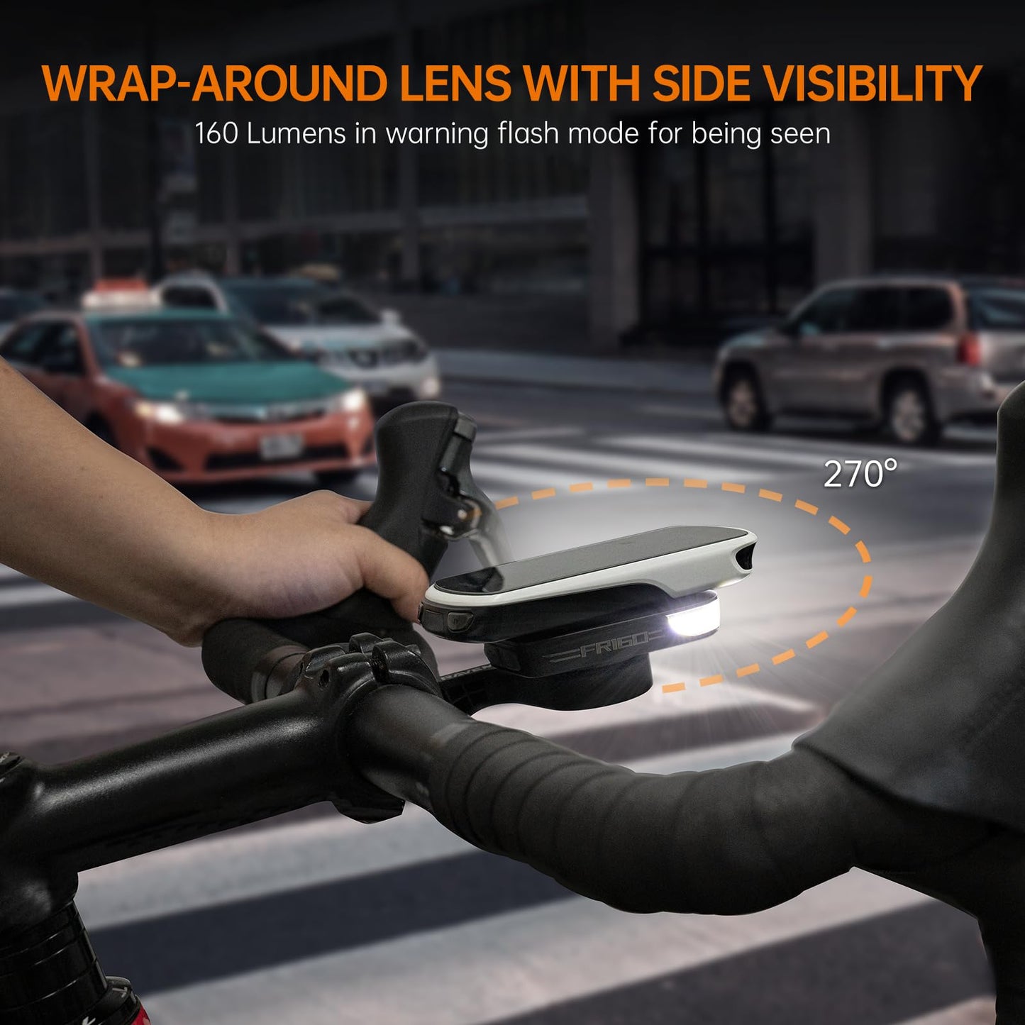 RAVEMEN FR160 Compatible with Garmin Cycling GPS Computer, IPX6 Waterproof Bicycle Front Auxiliary Light with Side Visibility Warning, 6 Modes for Being Seen (Patent Protected)