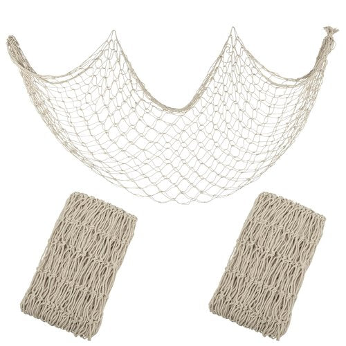 Decorative Fishing Net 5x10 ft,YuanDe 2 Pack Large Beige Picture Fish Net, Wall Photo Hanging Fishnet for Nautical Mermaid Pirate Ocean Themed Hawaii Beach Under The Sea Party Decorations