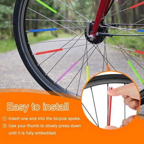 HARFINGTON 72pcs Bike Reflective Spoke Skins 0.2" Plastic Bicycle Spoke Reflectors Spoke Covers Trim Wrap Wheel 360°Visibility for Road Mountain Bike Motorcycles Decoration, White
