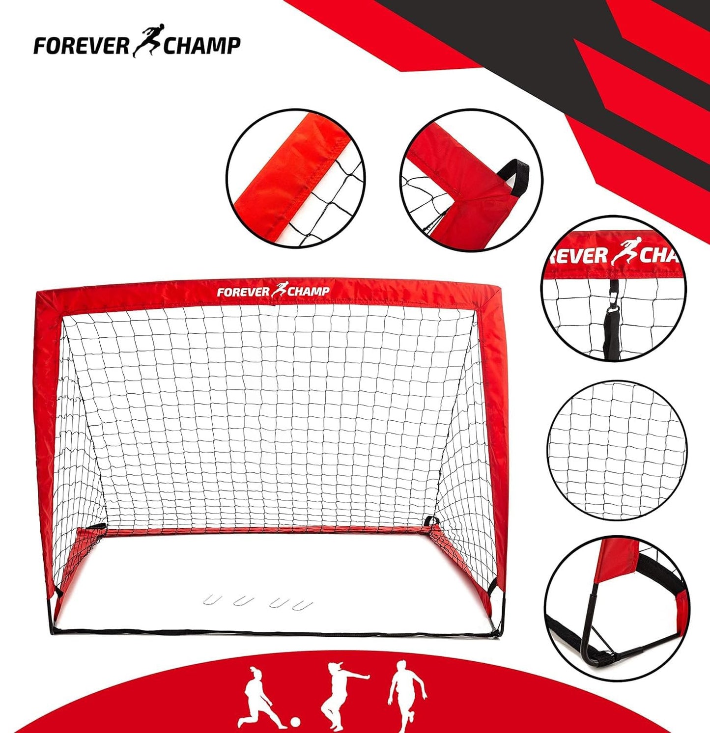 Forever Champ Kids Soccer Goal - 4'x3' Pop Up Soccer Goal Net for Ages 6-8 - Red