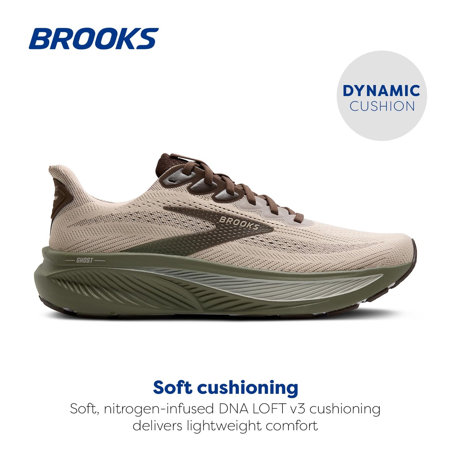 Brooks Men’s Ghost 17 Neutral Running Shoe - Chateau Gray/Brown/Olive - 10 Medium