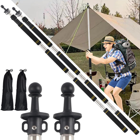 Frebuta Tarp Poles,Tent Poles Set of 2 2ft to 9.5ft Replacement Canopy Poles Heavy Duty Telescoping Tent Poles for Tarp Outdoor Camping Awning Poles Adjustable Sturdy Durable Shade Cloth Poles