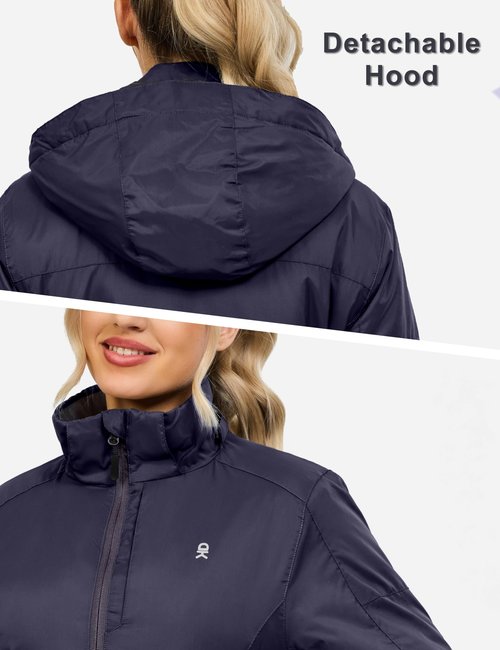 Little Donkey Andy Women's Heat Reflective Winter Warm Jackets with Hooded Water Resistant Windbreaker for Ski Snow Coat Dark Purple XS