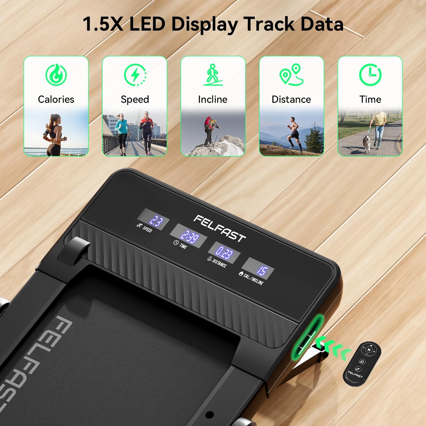 FelFast Walking Pad Treadmill with 15% 9° 8 Level Auto Incline, 2-in-1 Under Desk Foldable w/Remote Control, 12 HIIT Mode, 265 Lbs Max, 7.6 MPH Max, Portable Mini Treadmill for Office Home