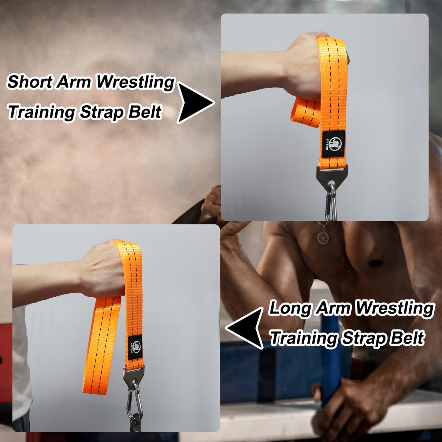 Arm Wrestling Training Strap Belt Hand Grip Arm Finger Forearm Exerciser Strengthener for Cable Machine (Short)