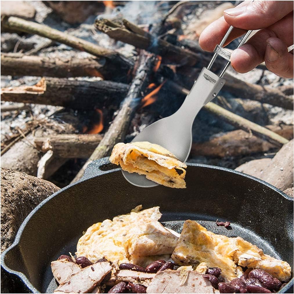 GADIEMKENSD Ultralight Outdoor Titanium ladle Healthy Camping Scoop Folding Spoon 18g