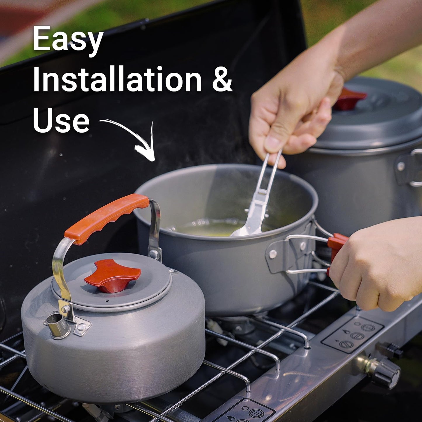 FineFlame Camping Stove, 3 Burner Propane Portable Camp Stove with Regulator, Push-Button Instant Ignition, Portable Camp Grill, Adjustable Burners for Car Camping Outdoor Cooking (BLACK-19800 BTUs)