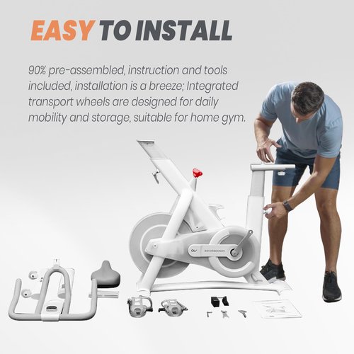 WONDER CORE Indoor Cycling Exercise Bike, WONDERCISE Bike - 13.2LB Flywheel, 32-Level Resistance, Silent Belt Drive, Bluetooth Connectivity, Tablet Holder, Adjustable Seat/Handlebars (White)
