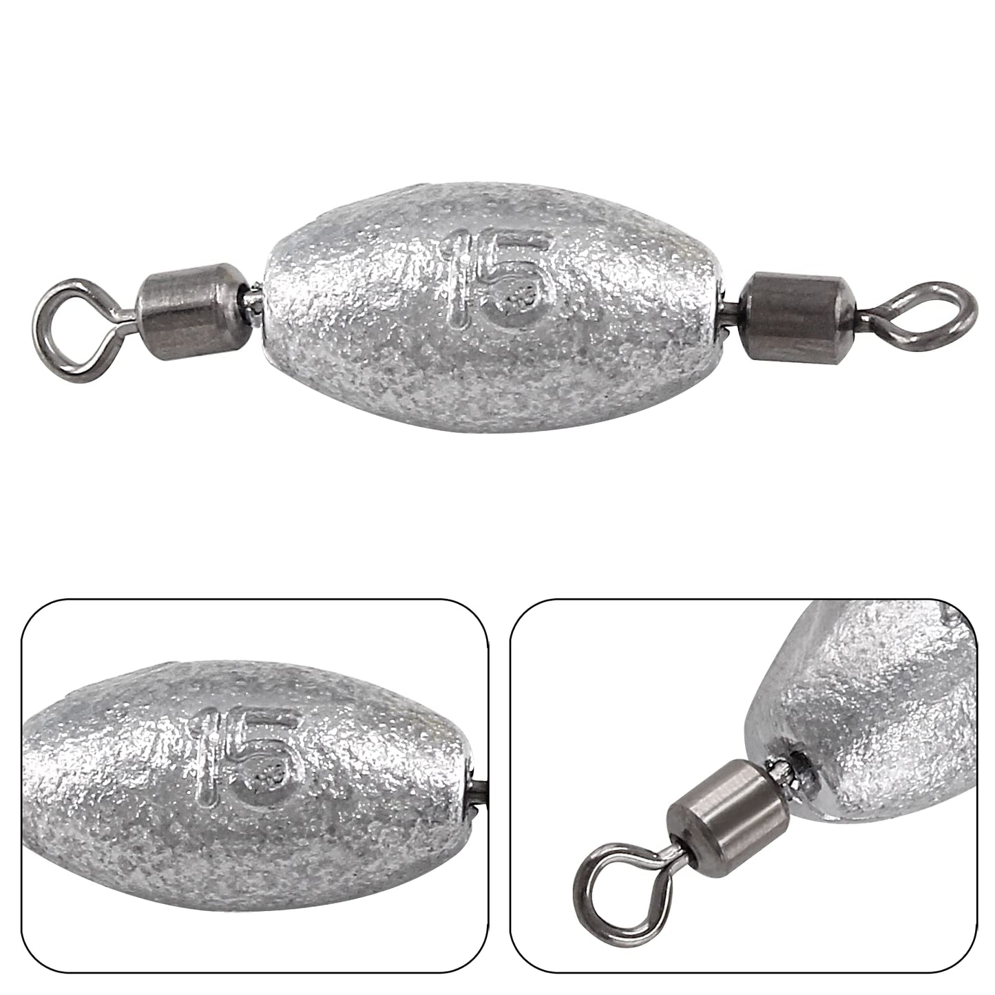 Hitefu 20PCS Fishing Weights Sinkers, 1/2oz Inline Weights Lead Fishing Weights Trolling Sinkers, Egg Sinkers for Bottom Fishing