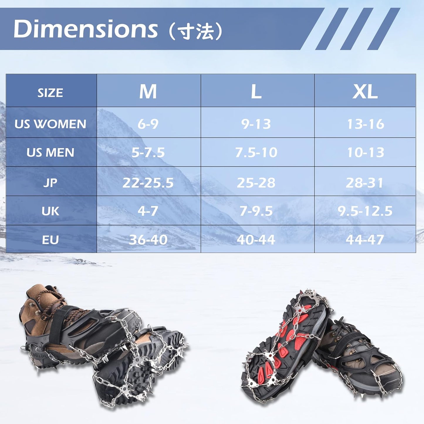 TRIWONDER Ice Grips 10/18/24 Teeth Anti-Slip Shoe Boot Snow Ice Spikes Crampons Cleats Stretch Footwear Traction