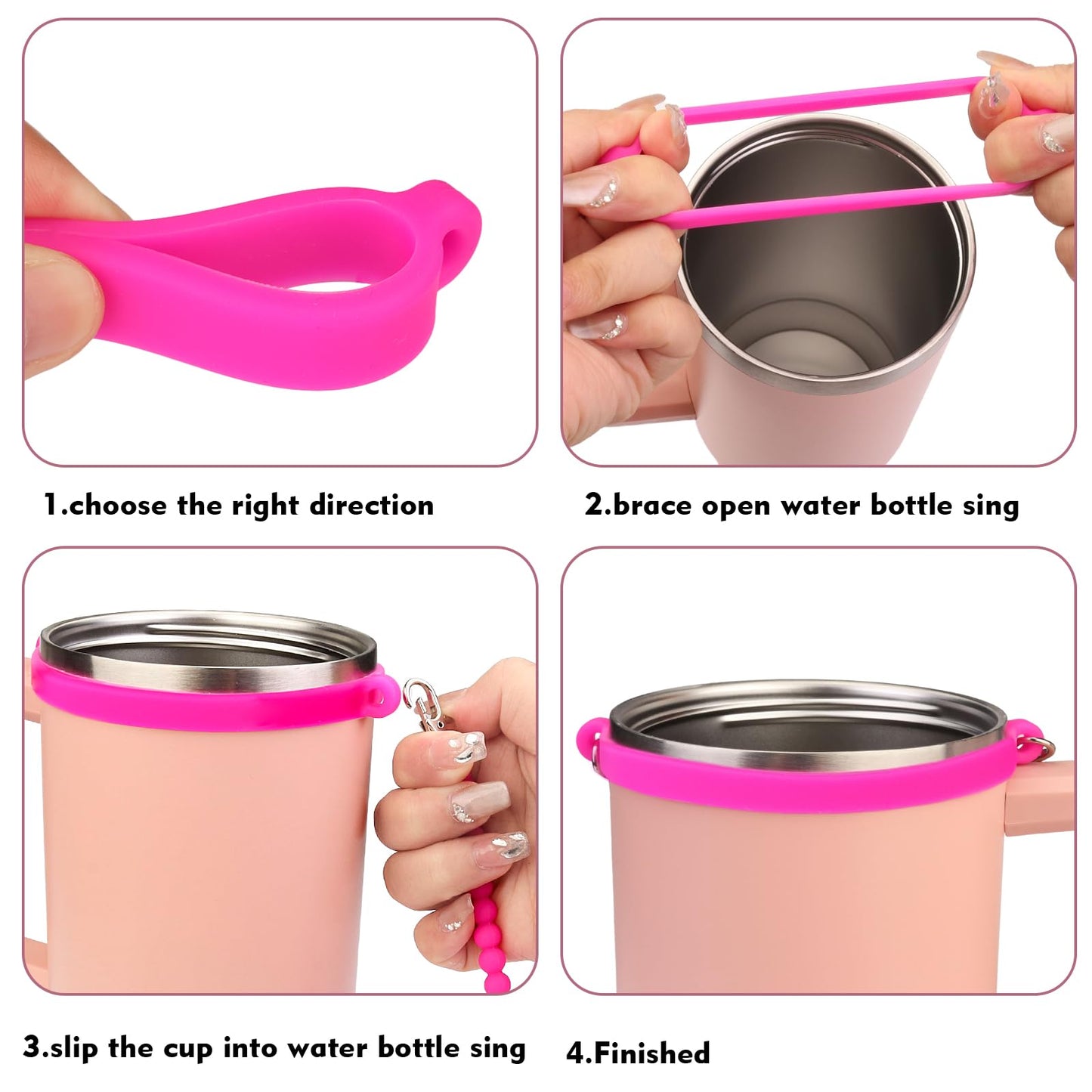 FOWSRHRG 9PCS Cup Accessories Set for Stanley Cup 30oz 40oz, Including Tumbler Name Plate, Water Bottle Handle Strap, Siliocne Cup Boot, Chapstick Holder, Straw Cover and Keychain Charms