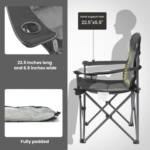 WILDROOTS Heavy Duty Fully Padded Camping Chair, Oversize Padded Arm Rest High Back Rest Folding Chair
