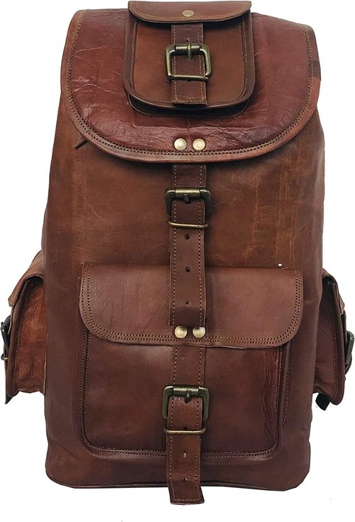 HLC 20" Genuine Leather Retro Rucksack Backpack College Bag Travel Backpack