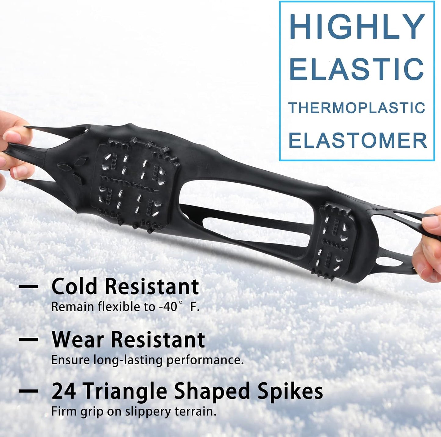 Ice Cleats Crampons Anti Slip Shoe Spikes for Snow Ice Cleats for Shoes and Boots Men Women Winter Walking Non-Slip 24 Studs Stretch Rubber Footwear