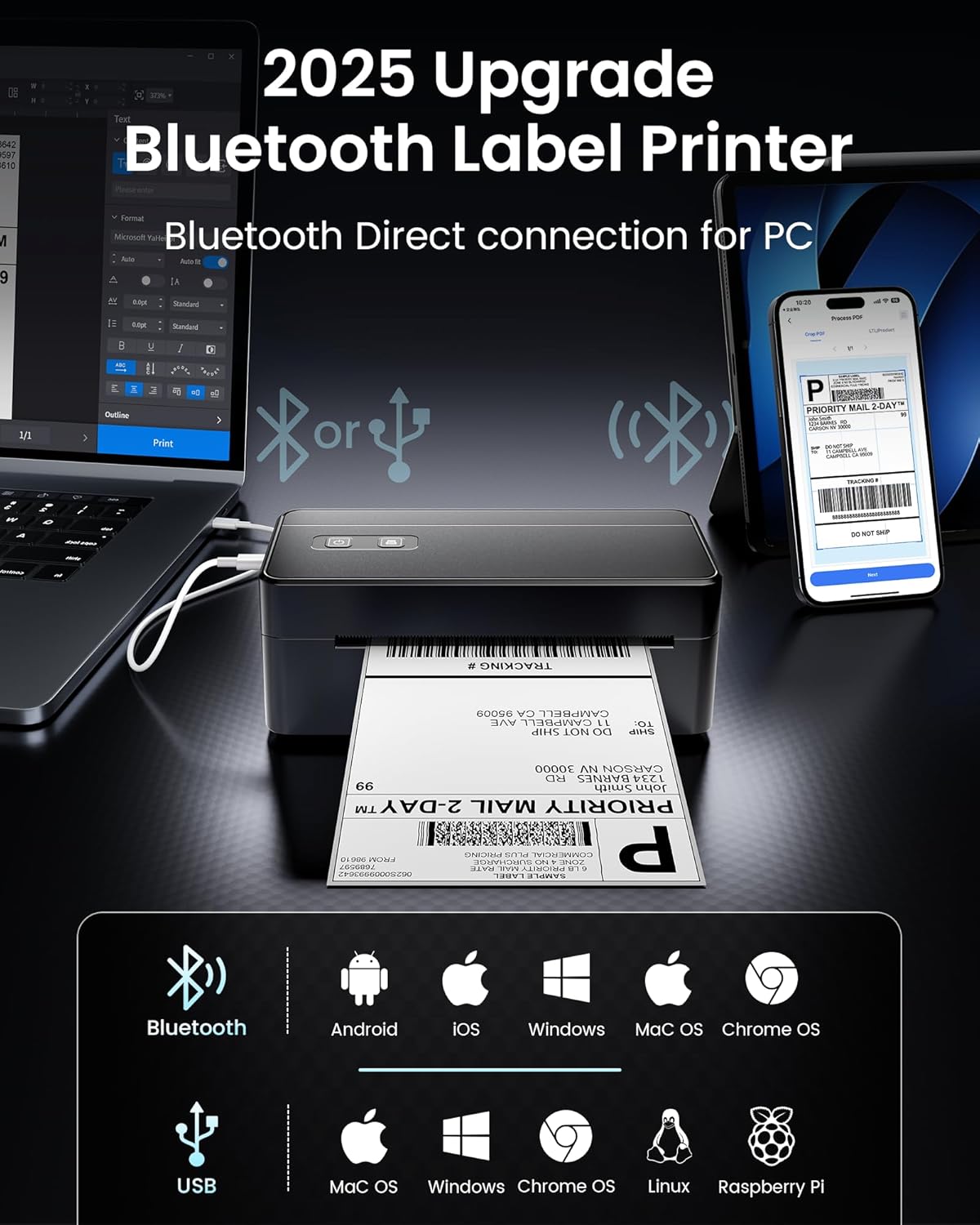 Asprink Shipping Label Printer, Bluetooth Thermal Label Printer for Small Business & Shipping Packages, 4X6 Wireless Thermal Printer Compatible with Android, IOS, Windows, Mac, Ebay, USPS, FedEx, Etsy