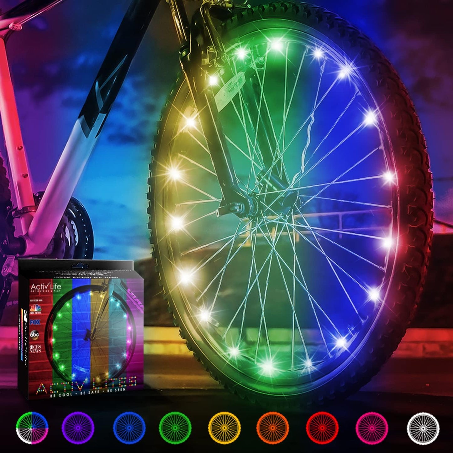 Activ Life LED Bike Wheel Lights with Batteries Included, Get 100% Brighter and Visible from All Angles for Ultimate Safety & Style (1 Tire Pack, Multicolor)