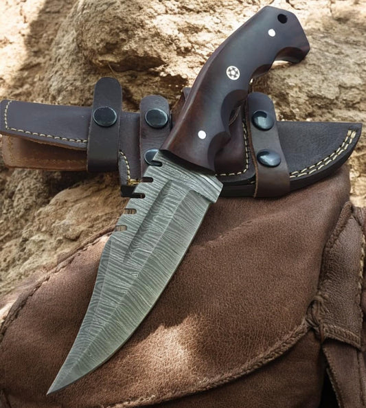 Poshland TR-1168 Custom Handmade Damascus Steel 10 Inches Tracker Knife - Perfect Grip Black Micarta Handle