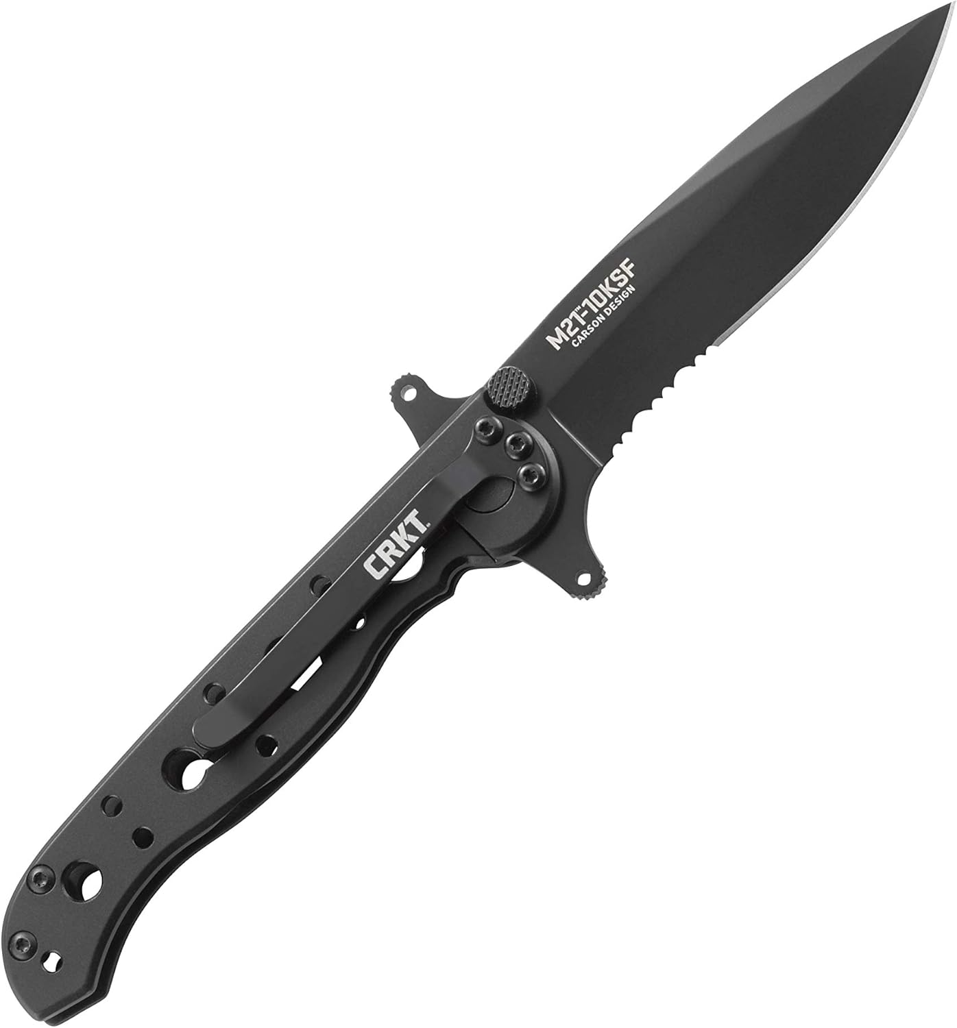 CRKT M16-10KZ EDC Folding Pocket Knife: Everyday Carry, Black Serrated Edge Blade, Tanto, Automated Liner Safety, Nylon Handle, Pocket Clip