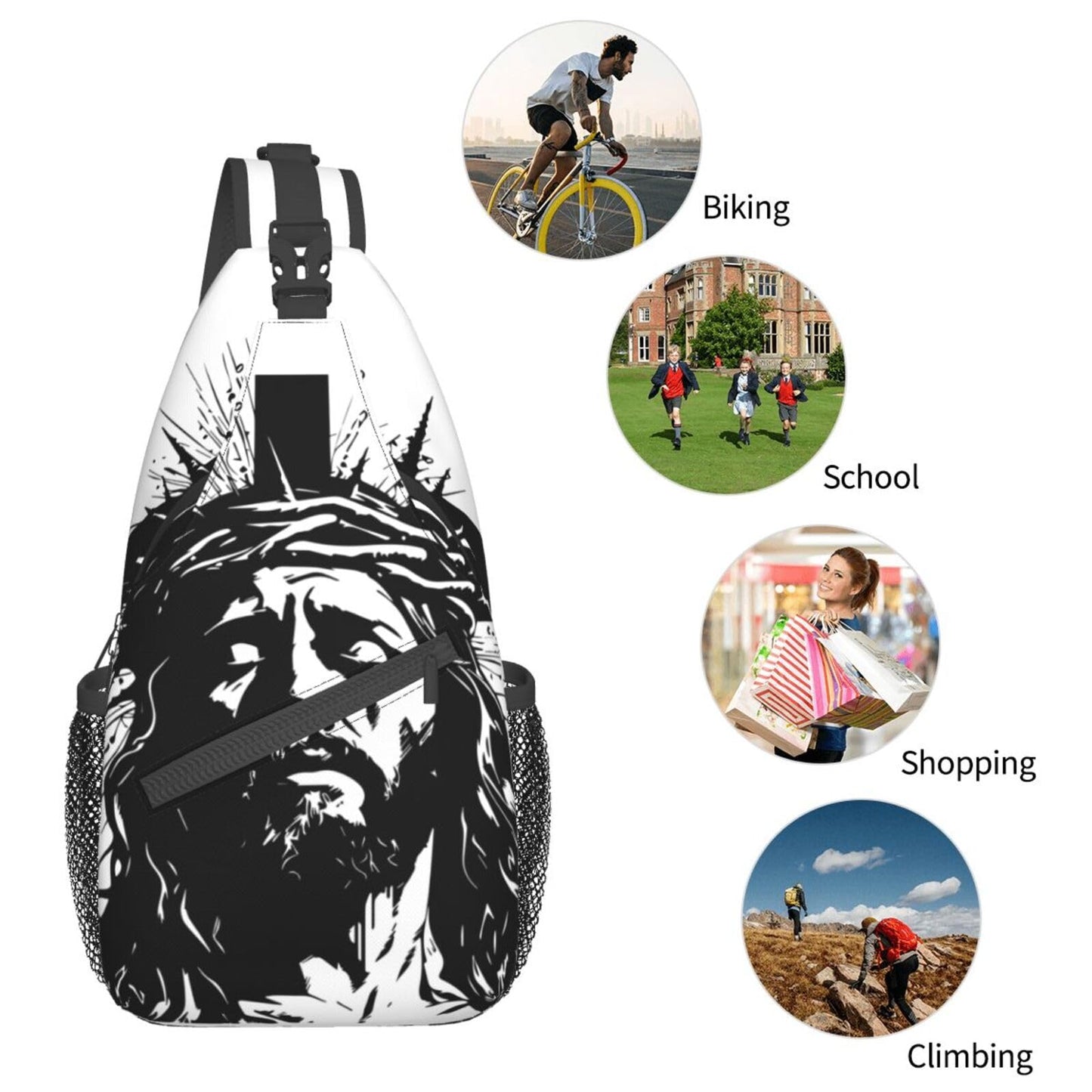 Jesus Christ Sling Backpack Chest Bag Crossbody Shoulder Bag Gym Cycling Travel Hiking Daypack For Men Women