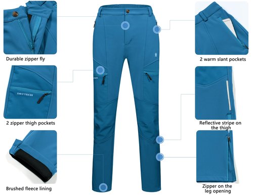 Little Donkey Andy Women's Fleece Lined Hiking Ski Pants, Winter Windproof Snow Pants,Water Repellent Blue/Blue S