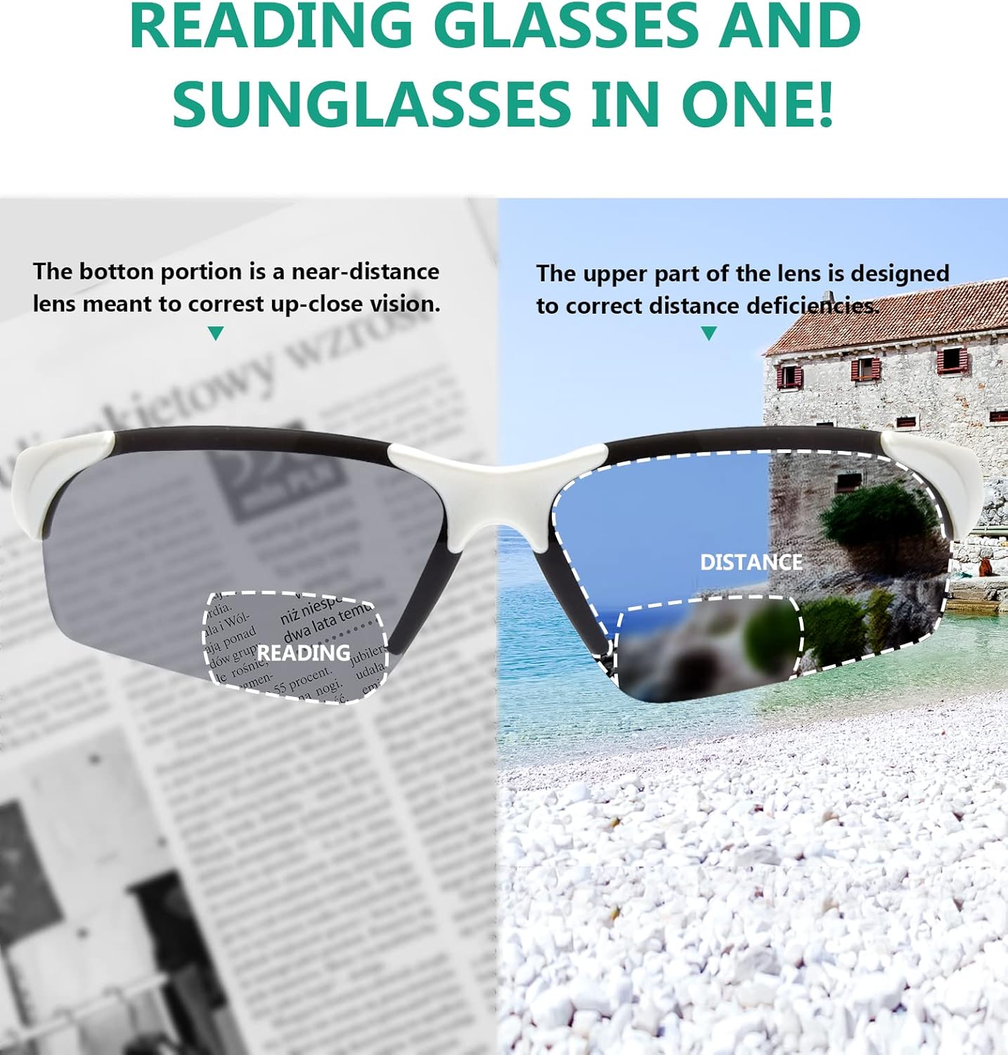 Eyekepper TR90 Unbreakable Sports Half-Rimless Bifocal Sunglasses Baseball Running Fishing Driving Golf Softball Hiking