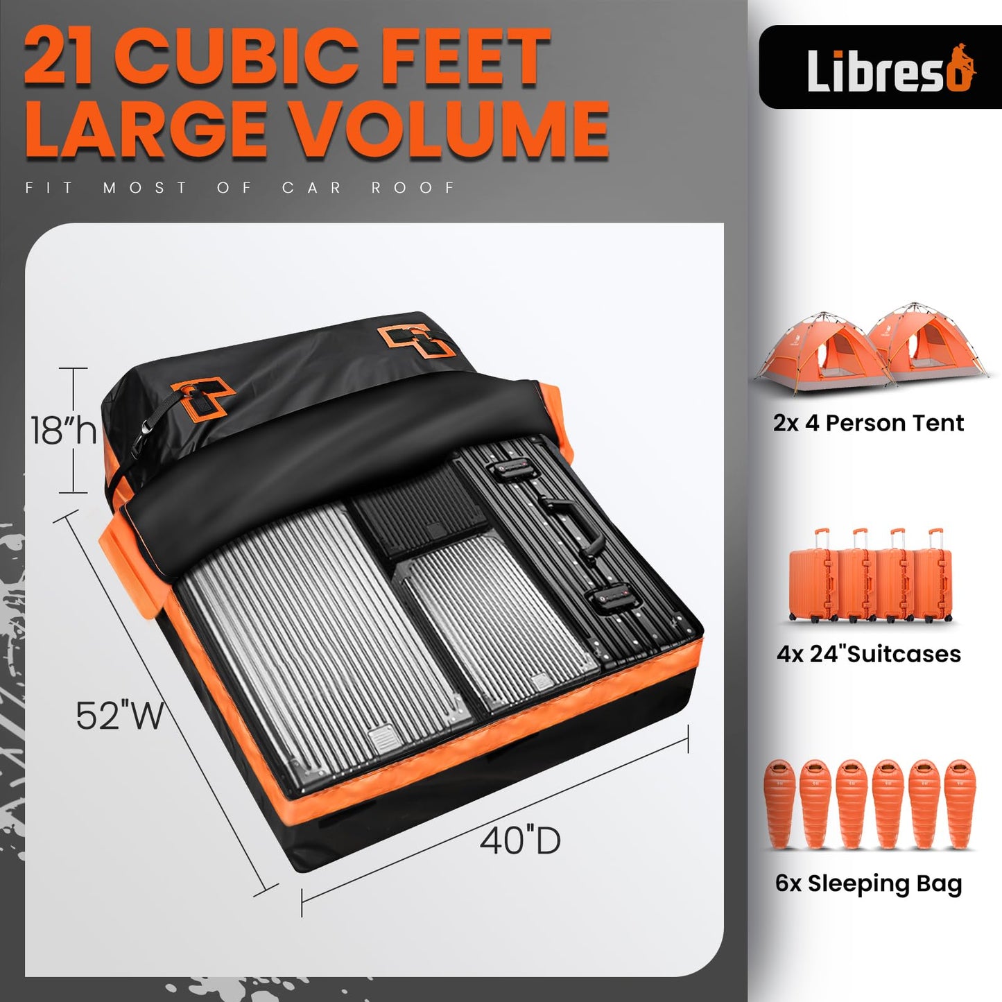 Extra Waterproof Car Rooftop Cargo Carrier Bag with Metal Ring Movable Straps Fit Cars with/Without Roof Rack, 21 Cu Ft Car Top Luggage Roof Bag with Smooth Zipper, Non-Slip Mat, 6 Door Hooks