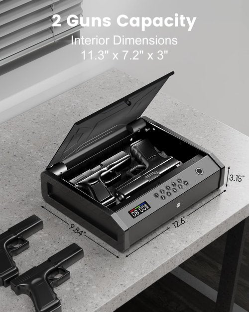 HOLEWOR Gun Safe, Biometric Pistol Safe with LCD Display of Time Battery, Handgun Safe Fingerprint Quick Access Portable Gun Safes for Bedside Nightstand Car