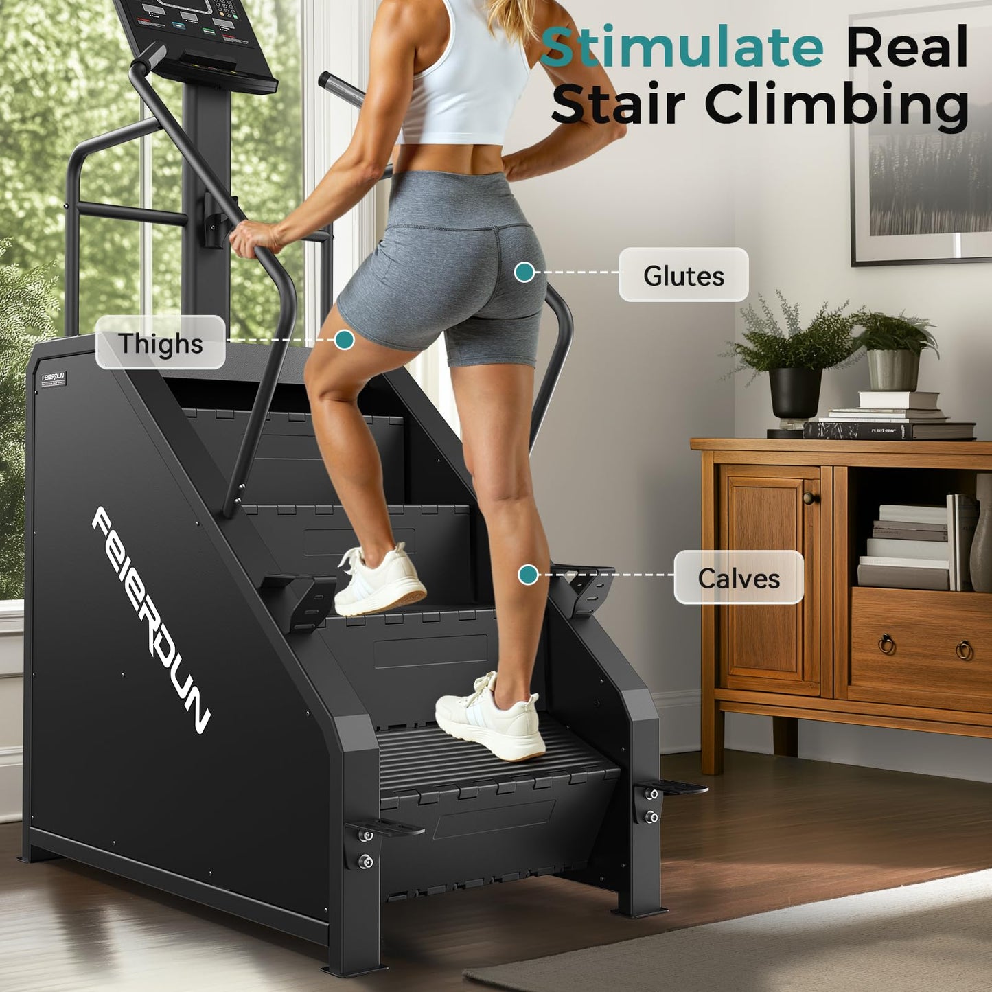 FEIERDUN Stair Climber, Commercial Grade Stair Stepper with LCD Screen, Stepmill Exercise Machine with 15 Speed Levels for Cardio and Lower Body Workouts, 660LBS Capacity, 24-164 Steps/Minute
