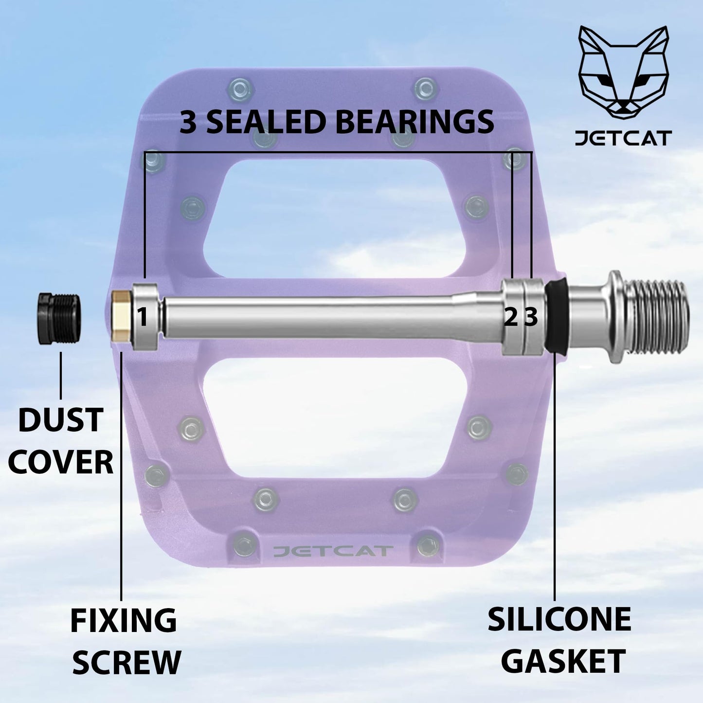 JETCAT Mountain Bike Pedals Flat - MTB Pedals Flat, Bicycle Pedals for BMX/MTN/Road/Gravel/EBike, BMX Pedals, Platform Pedals, Adults & Kids Bike Replacement - Purple 9/16