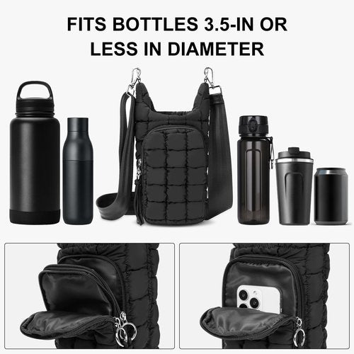 YFGBCX Water Bottle Holder with Strap Carrier Bag - Quilted Puffer Sling Crossbody Accessory