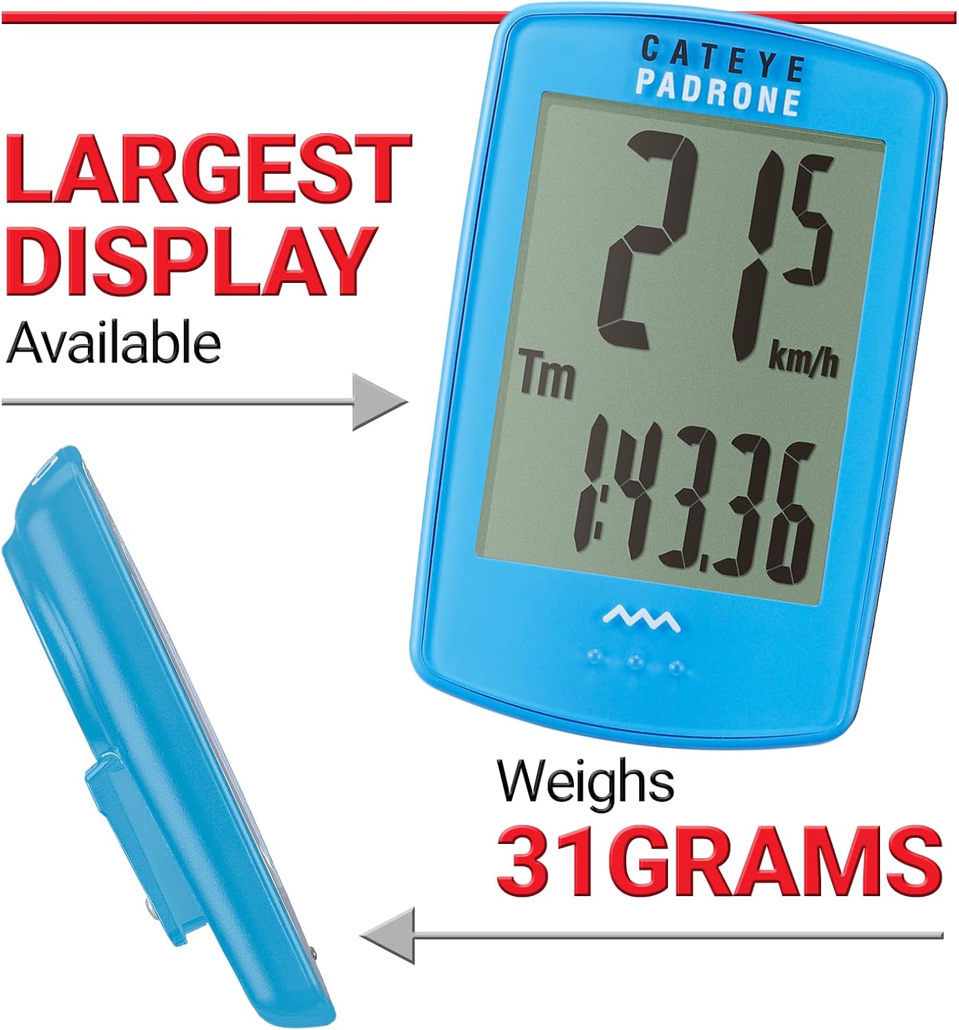 CATEYE Padrone Wireless Bike Computer – Oversized Display Cyclocomputer, Wireless Speedometer & Odometer, FlexTight™ Mount, Auto Start/Stop, Programmable Odometer