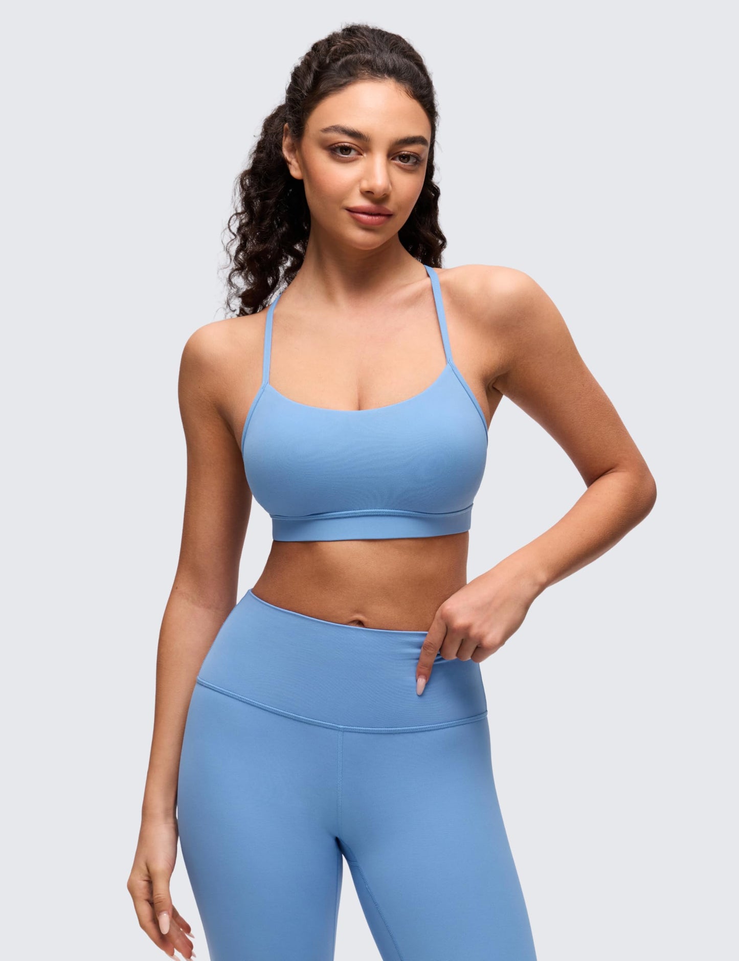 CRZ YOGA Butterluxe Y Back Sports Bras for Women - Padded Racerback Low Impact Spaghetti Thin Strap Workout Yoga Top Party Blue X-Large