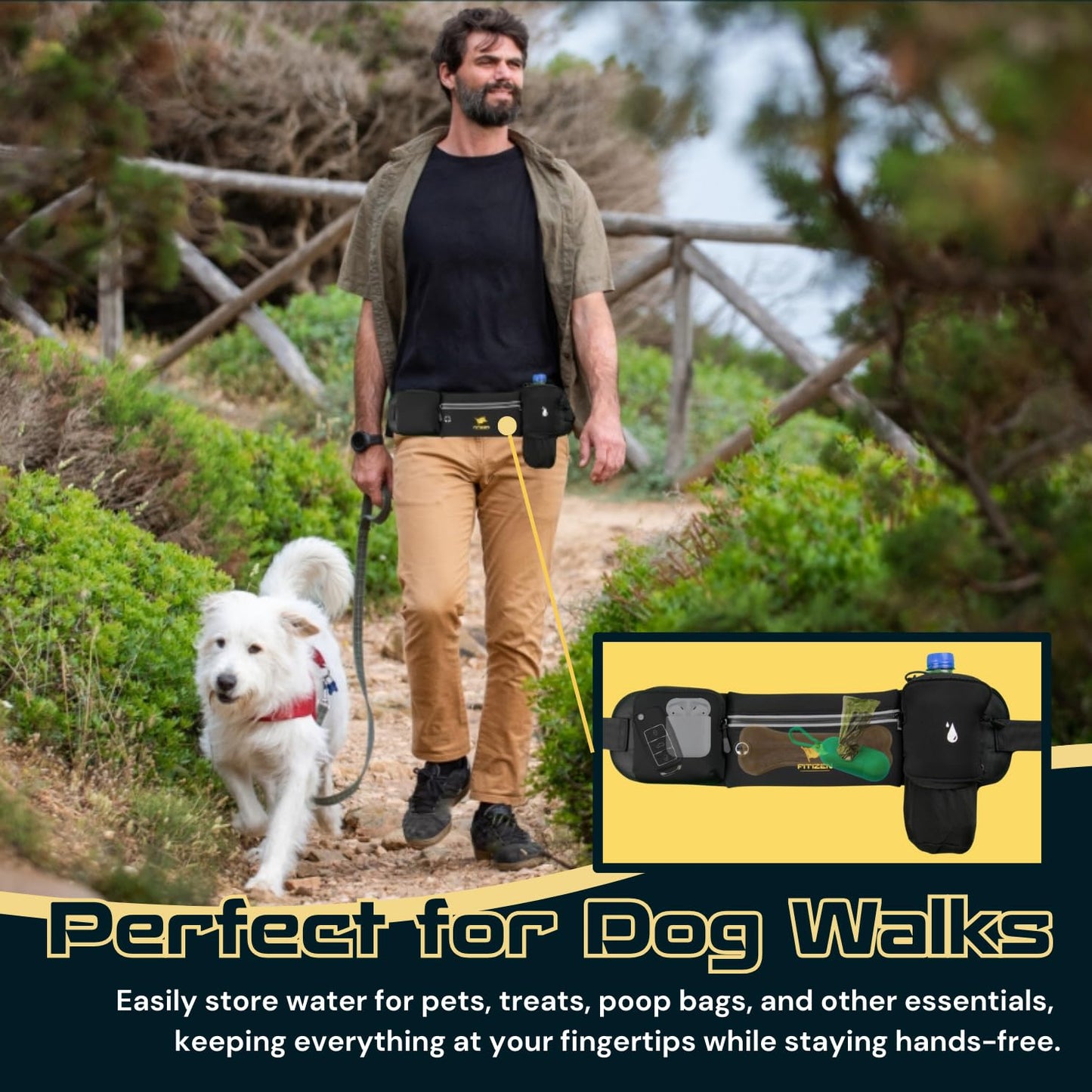 Fitizen Fanny Pack - 3 Pockets - Up To 36 In Waist - Slim Walking Belt For Men & Women Hiking Cycling Workouts Running & Travel - Reflective Pocket & Phone Belt Holder for the Fit Citizen By Fitnation