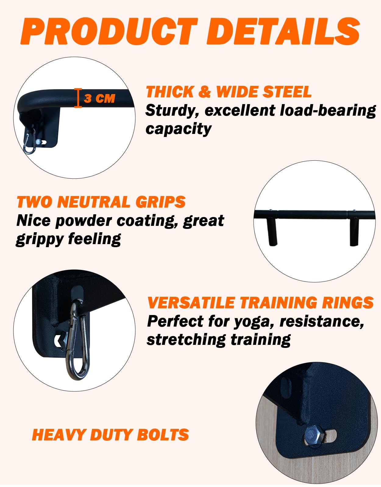 Fitarc Heavy Duty Wall Mount Pull Up Bar, Joist Mount Chin Up Bar for Doorway, Steel Construction, Home Gym Equipment, Fits 32”-36” Wall Studs