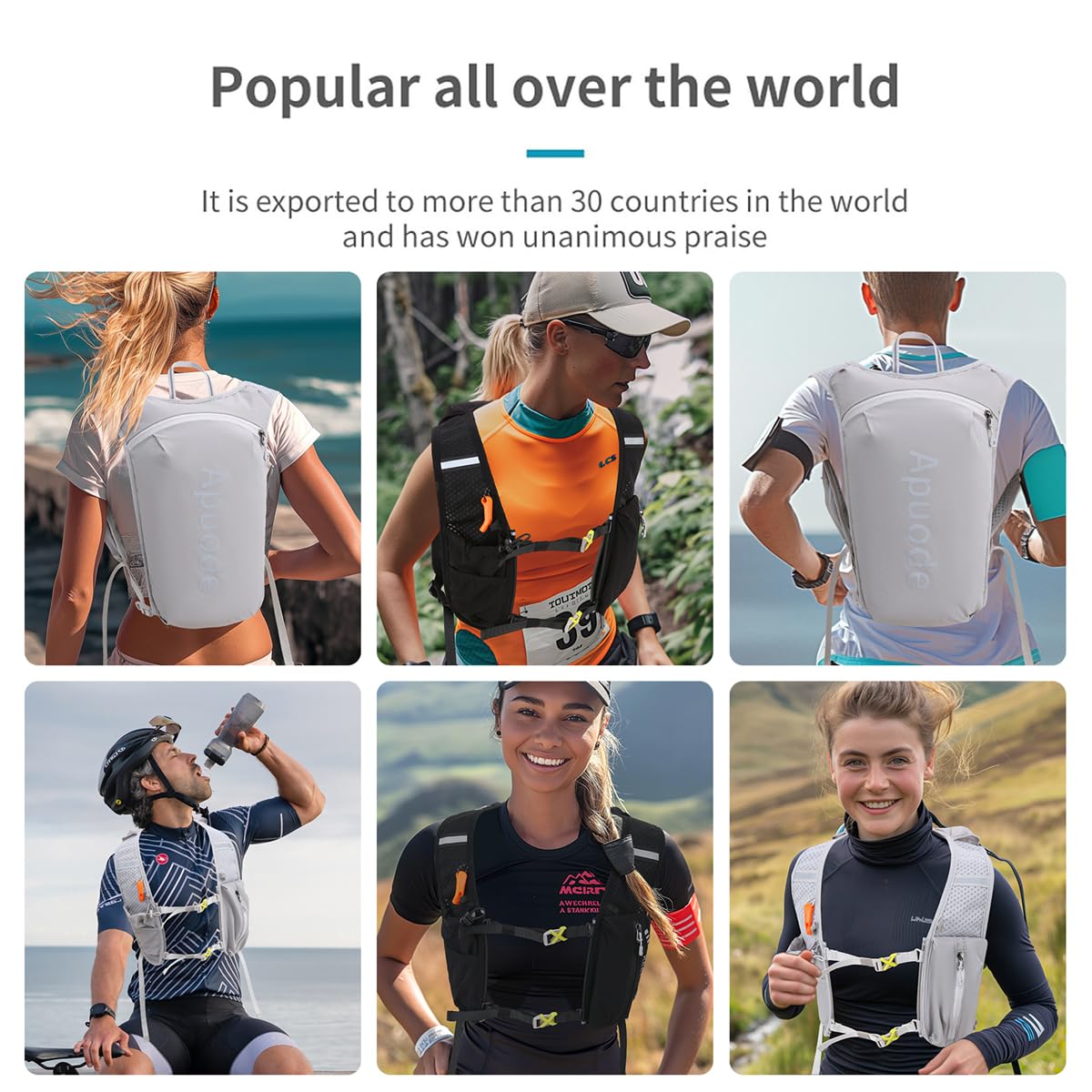 Apuode Running Hydration Vest Backpack,Lightweight Insulated Pack Daypack for Hiking Trail Running Cycling Race Marathon for Women Men (Black, Only Backpack)