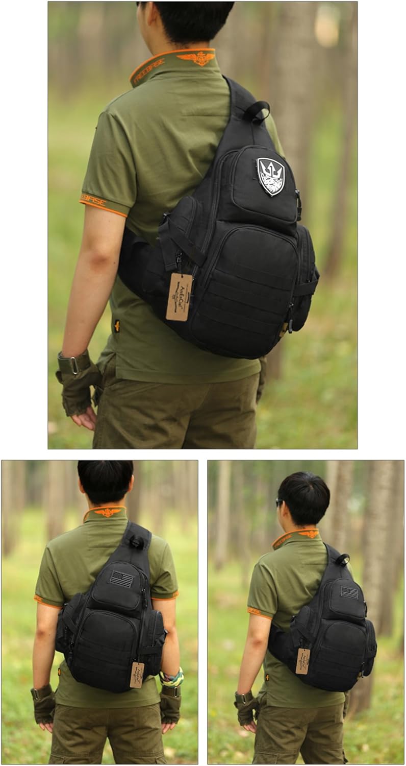 ArcEnCiel Tactical Sling Pack Military Molle Chest Crossbody Shoulder Bags with Patch