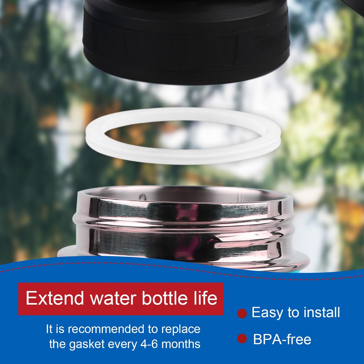 6pcs Stainless Steel Water Bottle Gasket Replacement for DRINCO 14/18/22/32/40/64oz, Silicone Spout Lid Sealing Rings & Water Bottle Spout Lid Gaskets for DRINCO Chug Lids