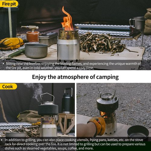 Soomloom Titanium Camp Stove S Secondary Combustion Fire Pit SOLO Ultralight Folding Firewood Stove Round Portable Heater Tent Cooking BBQ Open Fire Camping Outdoor Warmer Multipurpose, metal