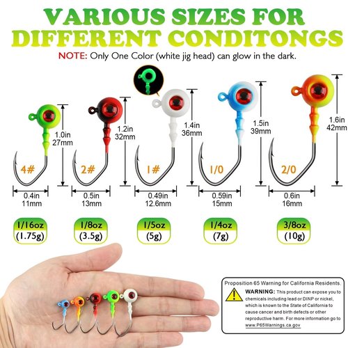 LUCKYFISHING Jig Heads Crappie Jigs Walleye Jigs Heads for Fishing Gifts for Men 1/4oz(7g)-1/0-15pcs