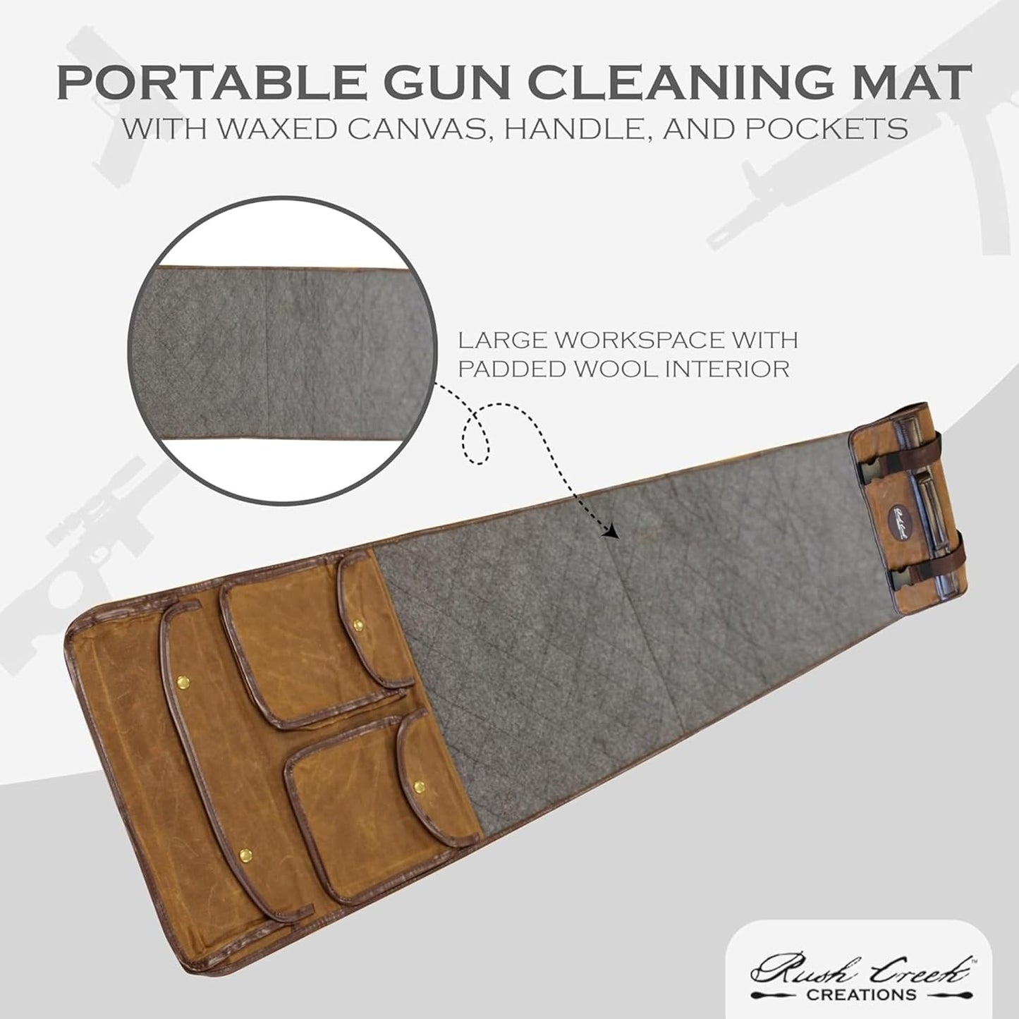 Rush Creek Creations Gun Cleaning Mat - Portable, Waxed Canvas, Handle, Weather Resistant Gun Cleaning and Shooting Mat