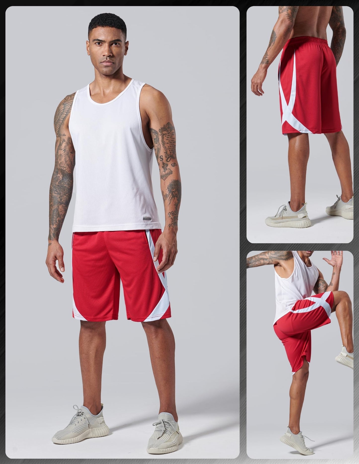 Liberty Imports 5 Pack Men's Quick Dry Athletic Basketball Shorts 9" Inseam with Pockets, Activewear for Workout Gym Running (Set 3, Large)