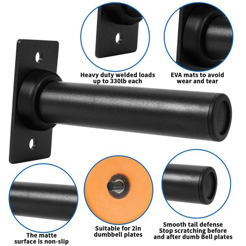 Wall-Mounted Weight Plate Holder (4-Pack) ， Heavy Duty 330LB Capacity Rack for 2" Olympic Plates | Compact Home Gym Storage Solution