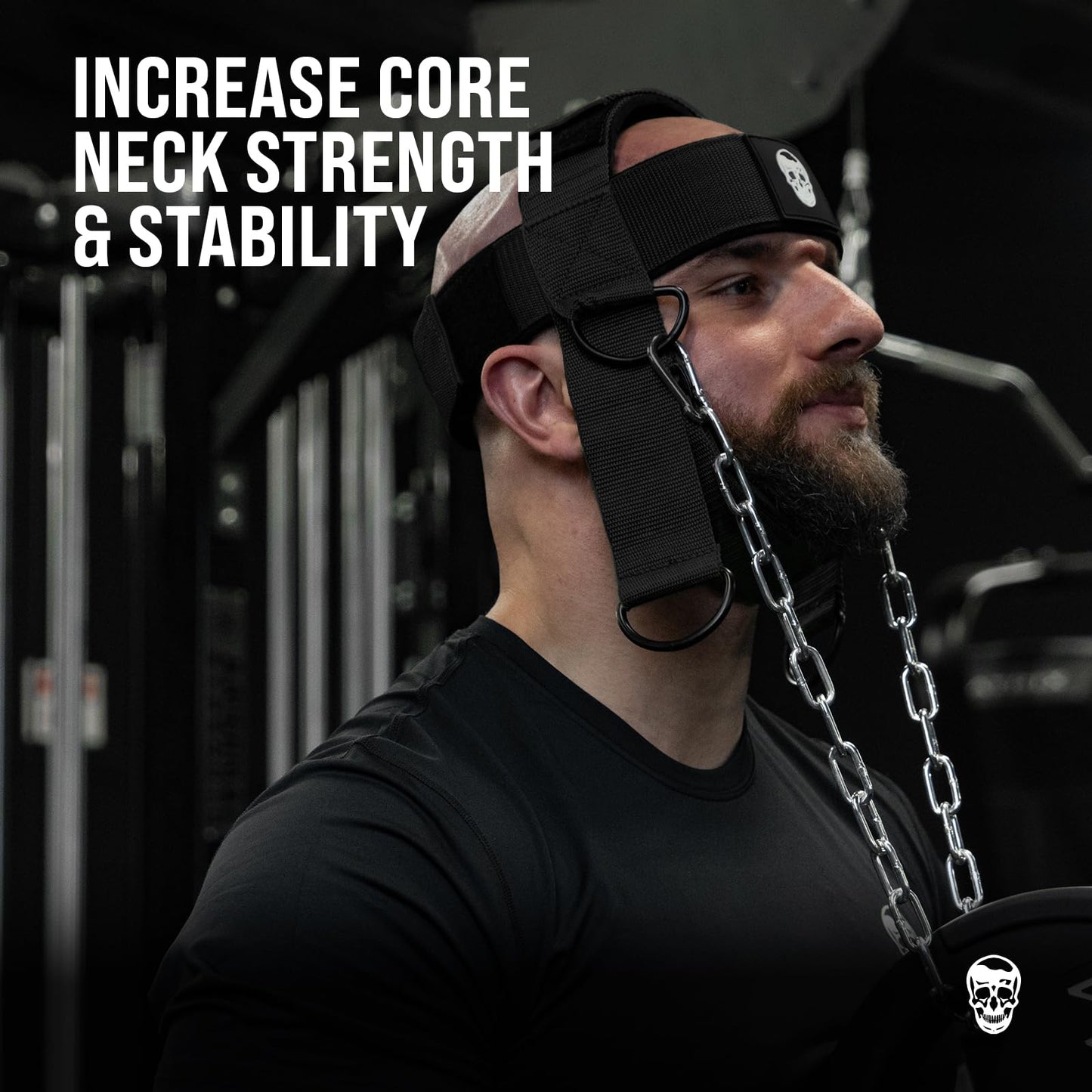 Gymreapers Neck Harness Weight Lifting - Neck Trainer Workout Equipment - Heavy Duty Stainless Steel Chain, Adjustable Neoprene Head Strap, Exercise Equipment for Strength & Pain Relief