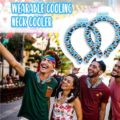 Portable Ice Ring, Neck Cooling Tube, Wearable Cooling Neck Cooler, Reusable Cooling Artifact Suitable for Hot Weather, Indoor and Outdoor Workers, Summer Parades and Celebrations(Love Rainbow-Blue)