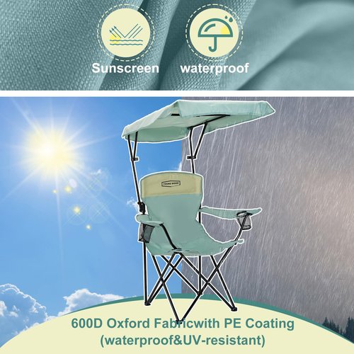 YOUNG WOOD Portable Camping Chair Beach Chair with Shade Canopy, Fold Lightweight Oversized for All, Easy to Open and Close Without Installation, Side Pocket Design for All Outdoor Activities，Blue