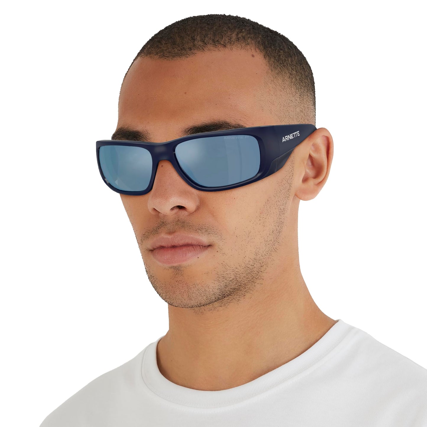 ARNETTE Man Sunglasses Dark Blue Matte Top/Shiny Frame, Dark Grey Mirror Water Polar Lenses, 62MM
