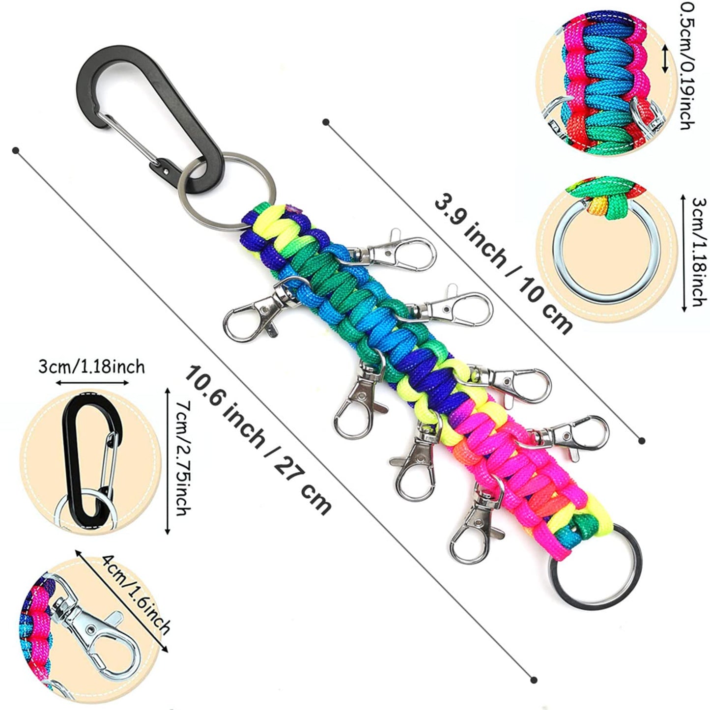 3 Pieces Paracord Cheer Bows Holder Paracord Keychain for Teen Girls High School College Sports