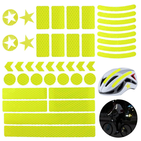 42Pcs Reflective Stickers, Reflective Helmet Bicycle Sticker, Driveway Reflectors, BikeReflective Tape, NightSafety Stickers for Bicycle, Motorcycle, Scooter, 8 Shapes (Fluorescent Yellow-Green)