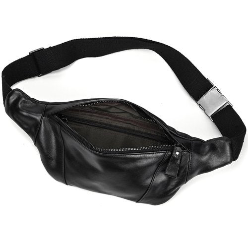 LUUFAN Men's Leather Waist Bag Multiple Pockets Slim Fanny Pack Adjustable Belt bag for Outdoor Running Hiking and Travel (Black)